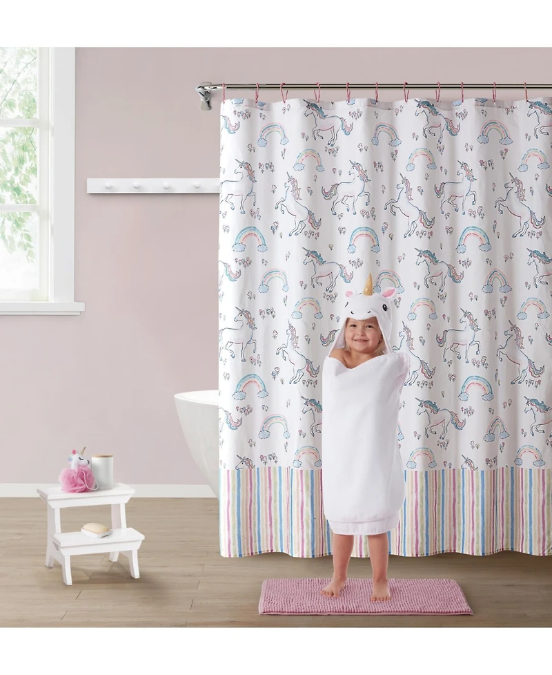 Kate Aurora Complete 5 Piece Juvi Unicorns Themed Fabric Shower Curtain Bathroom Set