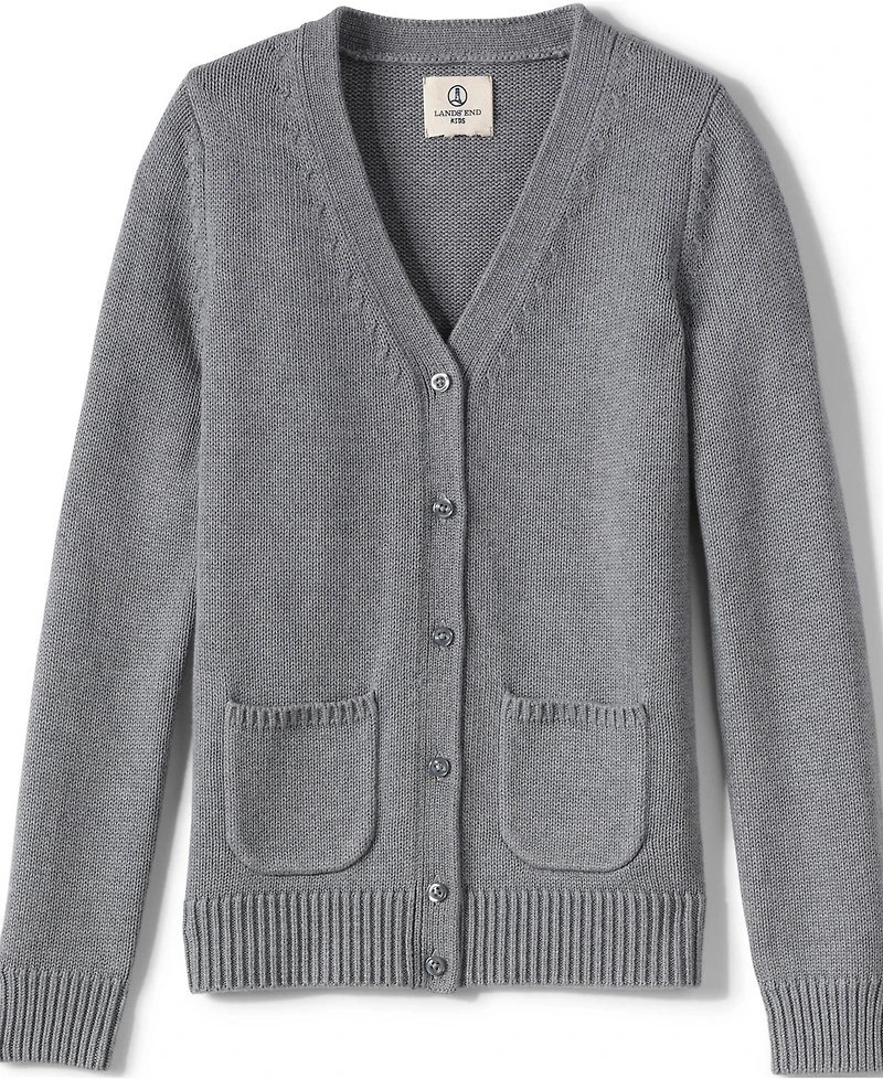 Lands' End Girls School Uniform Cotton Modal Button Front Cardigan Sweater