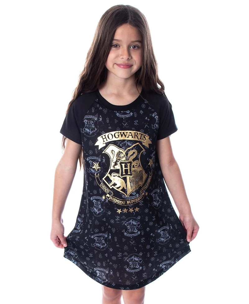 Harry Potter Girls Hogwarts Castle Gold Foil Nightgown Pajama