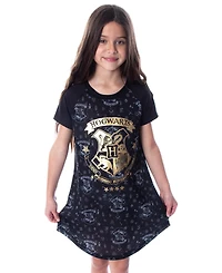 Harry Potter Girls Hogwarts Castle Gold Foil Nightgown Pajama