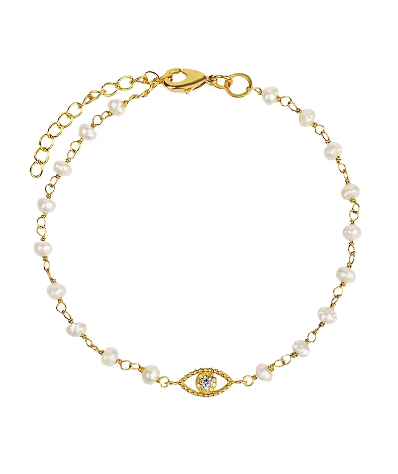 Dreamlike Protection - Pearl Evil Eye Charm Bracelet