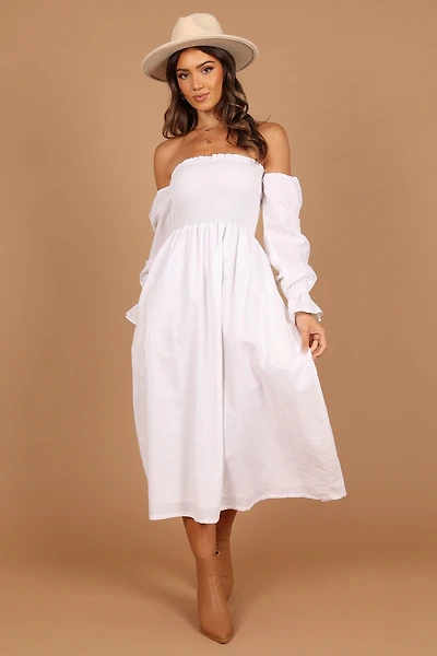 Petal and Pup Women's Domenica Shirred Long Sleeve Midi Dress