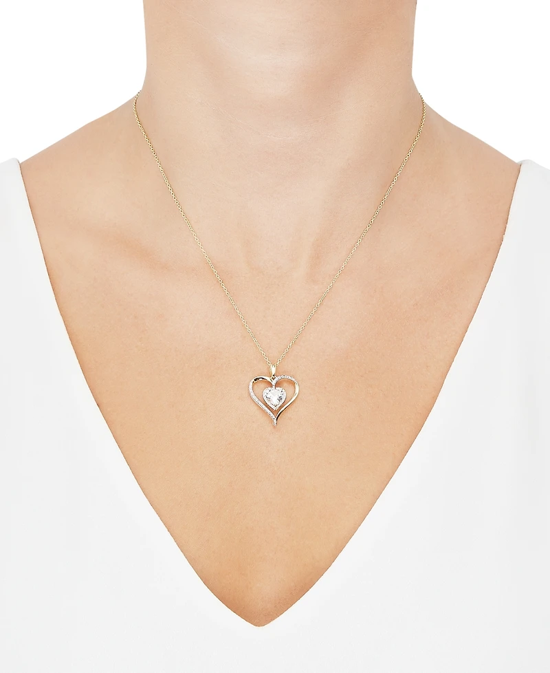 Birthstone Gemstone & Diamond Accent Heart 18" Pendant Necklace 14k Gold-Plated Sterling Silver