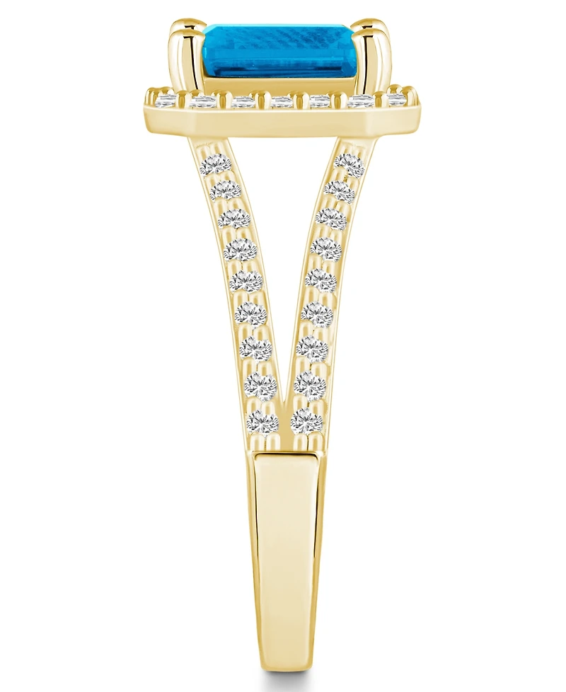 Macy's Blue Topaz (2 ct. t.w.) and Diamond (1/2 Halo Ring 14K Yellow Gold