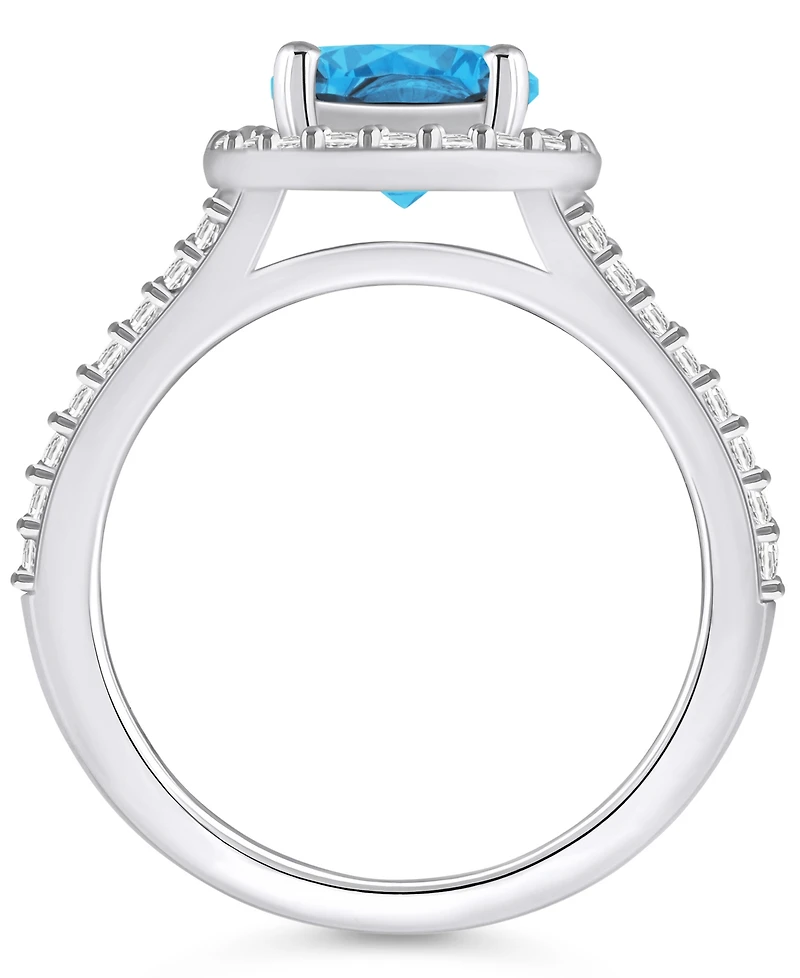 Macy's Blue Topaz (2-3/8 ct. t.w.) and Diamond (1/2 Halo Ring 14K White Gold