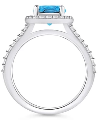 Macy's Blue Topaz (2-3/8 ct. t.w.) and Diamond (1/2 Halo Ring 14K White Gold