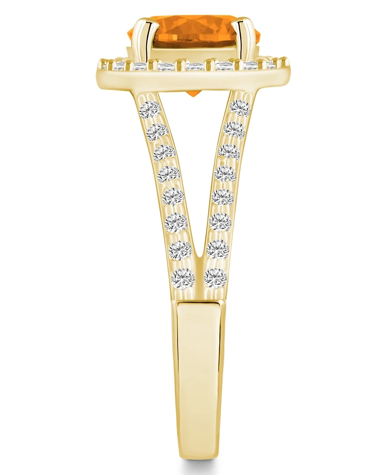 Macy's Citrine (1-3/4 ct. t.w.) and Diamond (1/2 Halo Ring 14K Yellow Gold