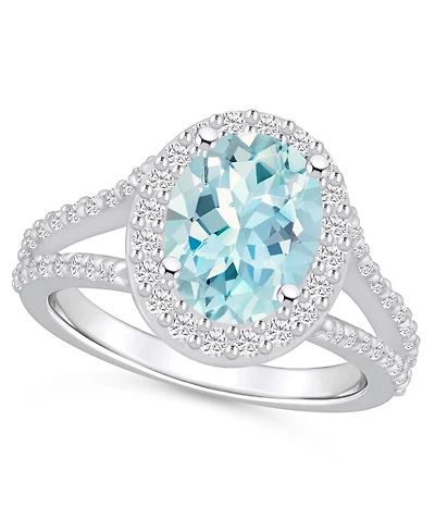 Macy's Aquamarine (2-1/2 ct. t.w.) and Diamond (3/4 Halo Ring 14K Gold