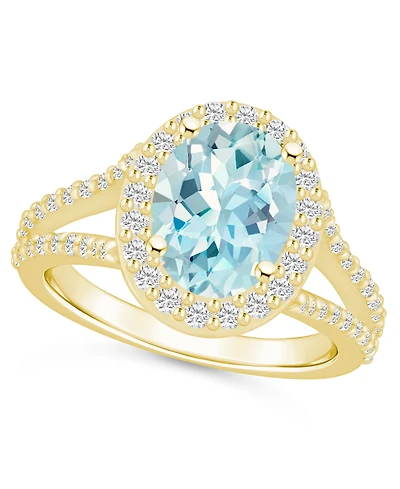 Macy's Aquamarine (2-1/2 ct. t.w.) and Diamond (3/4 Halo Ring 14K Yellow Gold