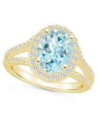 Macy's Aquamarine (2-1/2 ct. t.w.) and Diamond (3/4 Halo Ring 14K Yellow Gold