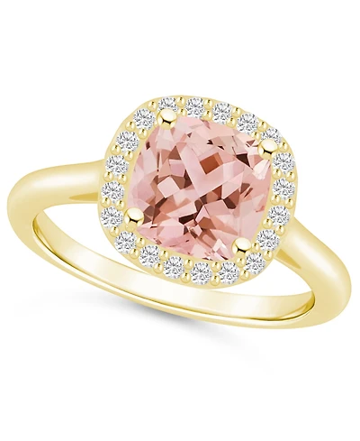 Macy's Morganite (2 ct. t.w.) and Diamond (1/4 Halo Ring 14K Yellow Gold