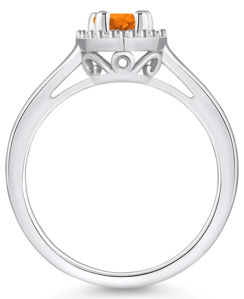 Macy's Citrine (7/8 ct. t.w.) and Diamond (1/5 Halo Ring 14K White Gold