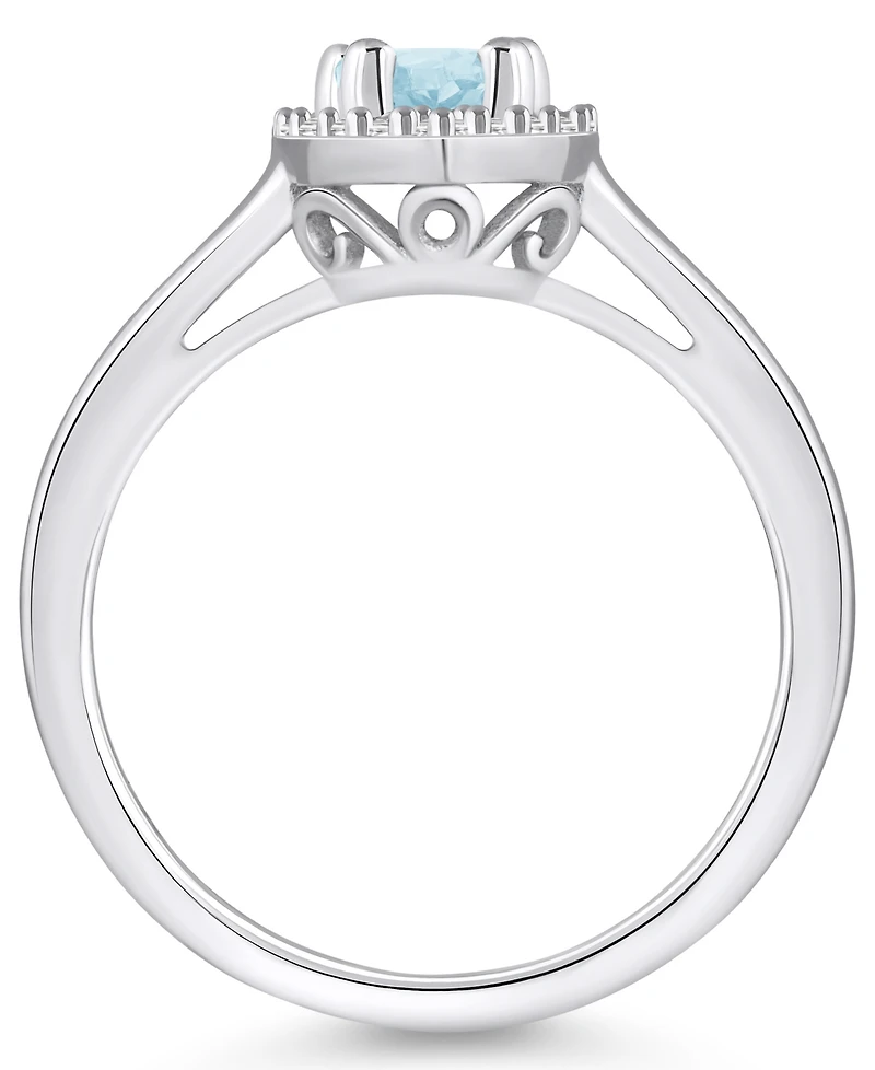 Macy's Aquamarine (3/4 ct. t.w.) and Diamond (1/5 Halo Ring 14K White Gold