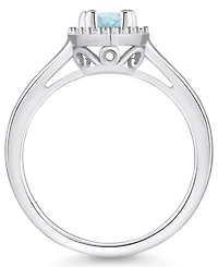 Macy's Aquamarine (3/4 ct. t.w.) and Diamond (1/5 Halo Ring 14K White Gold