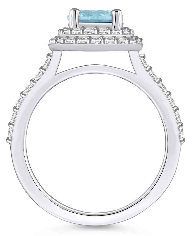Macy's Aquamarine and Diamond Accent Halo Ring 14K White Gold