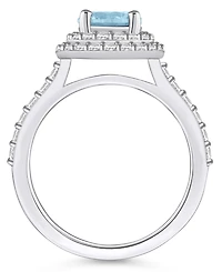 Macy's Aquamarine and Diamond Accent Halo Ring 14K White Gold