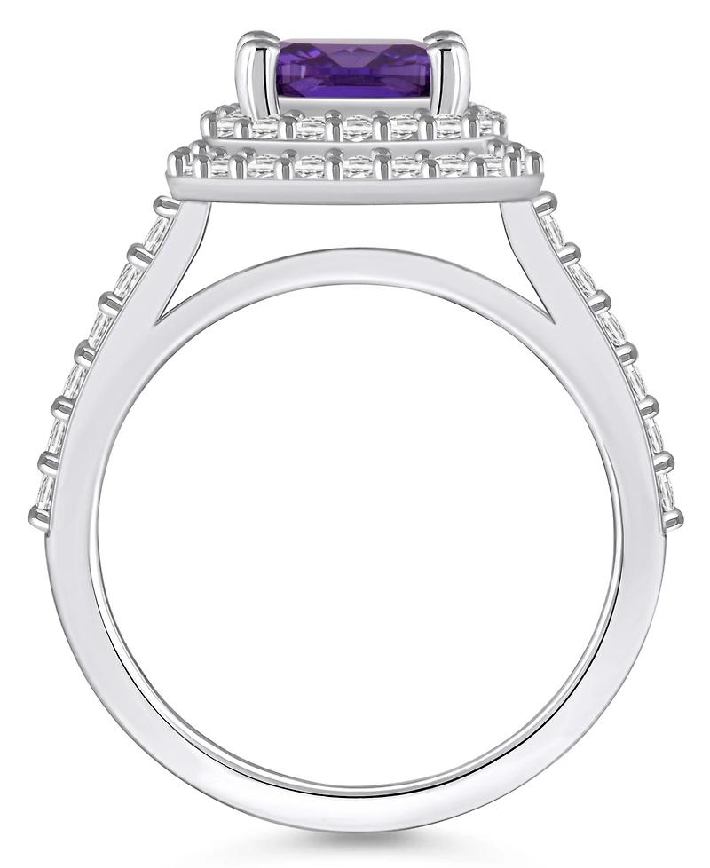 Macy's Amethyst and Diamond Accent Halo Ring 14K White Gold