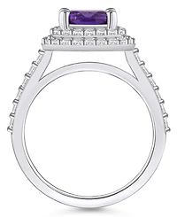 Macy's Amethyst and Diamond Accent Halo Ring 14K White Gold