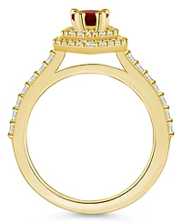 Macy's Garnet and Diamond Accent Halo Ring 14K Yellow Gold