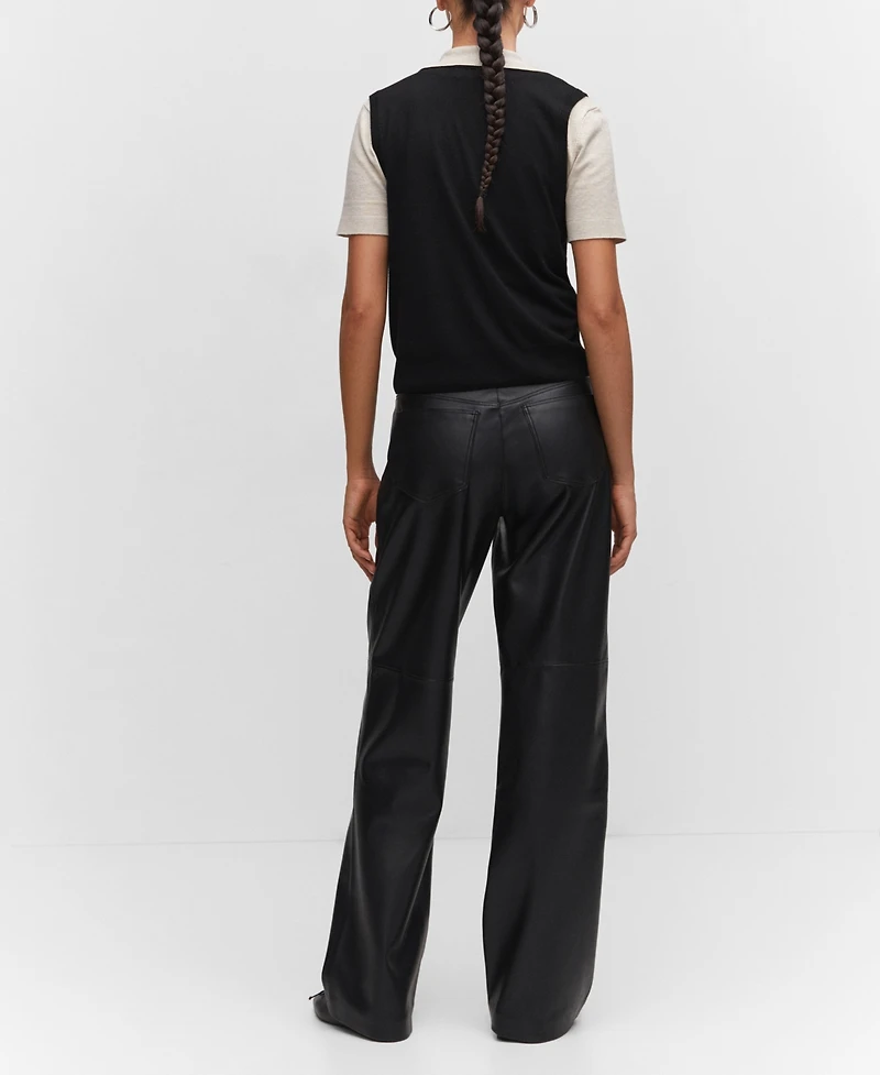 Mango Women's Leather Effect High Waist Pant