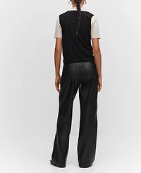 Mango Women's Leather Effect High Waist Pant