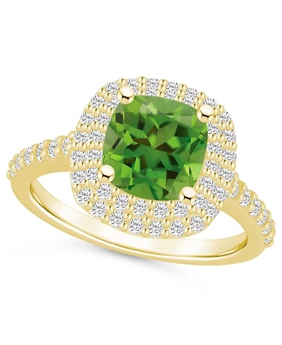 Macy's Peridot and Diamond Accent Halo Ring 14K Yellow Gold