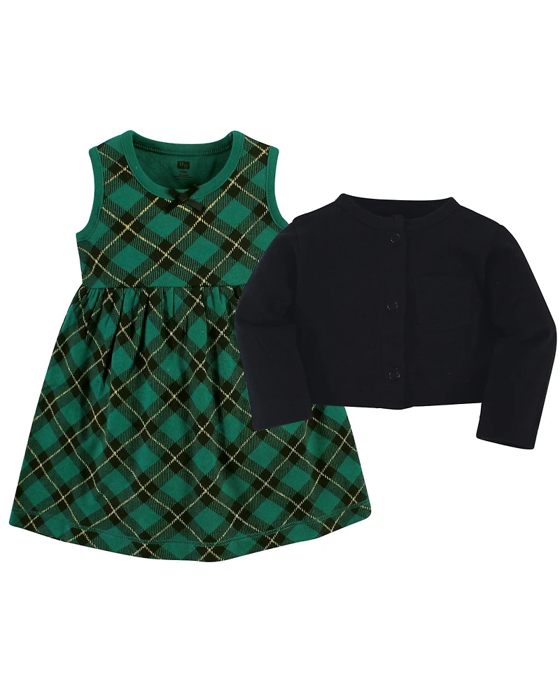 Hudson Baby Girls Comfortable Cotton Dress and Matching Cardigan Set