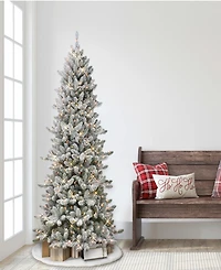Puleo 6.5FT Pre-Lit Slim Flocked Royal Majestic Artificial Spruce Tree