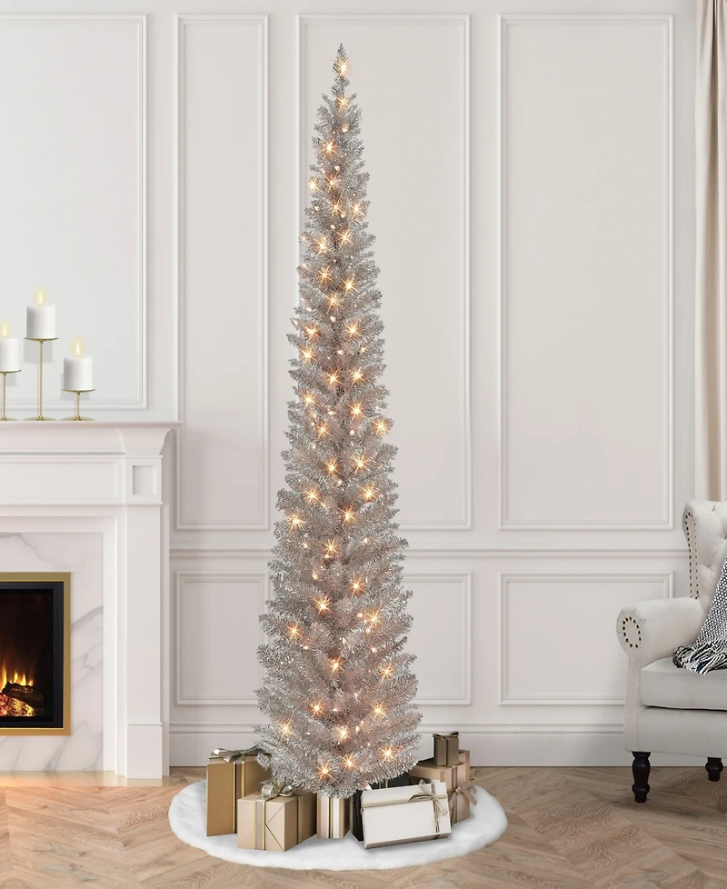 Puleo 7' Pre-Lit Tinsel Artificial Tree