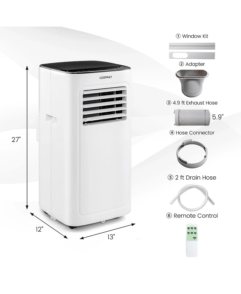 6000 Btu (9000 Btu Ashar) Portable Air Conditioner 3-in-1 Ac Unit with Cool Dehum Fan Sleep Mode