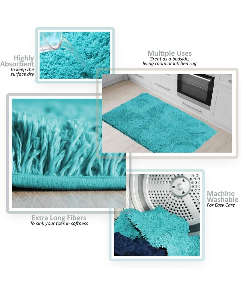 2 Piece Ultra Soft Non Slip Shaggy Bath Rug - Small & Medium