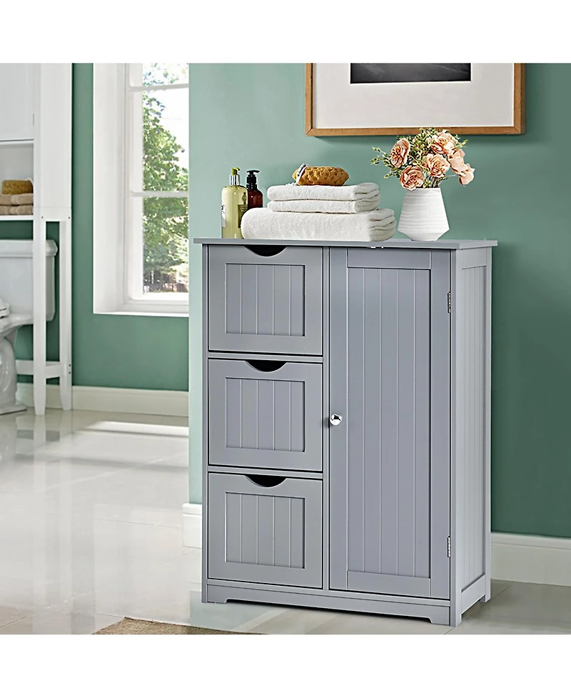Bathroom Floor Cabinet Side Storage Cabinet with 3 Drawers and 1 Cupboard