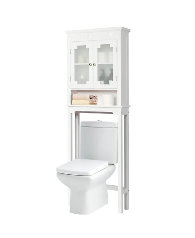 Over The Toilet Bathroom Space Saver Carved Top Toilet Rack w/ Adjustable Shelf