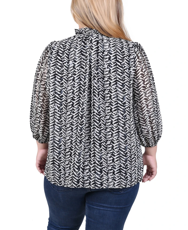 Ny Collection Plus 3/4 Sleeve Chiffon Blouse