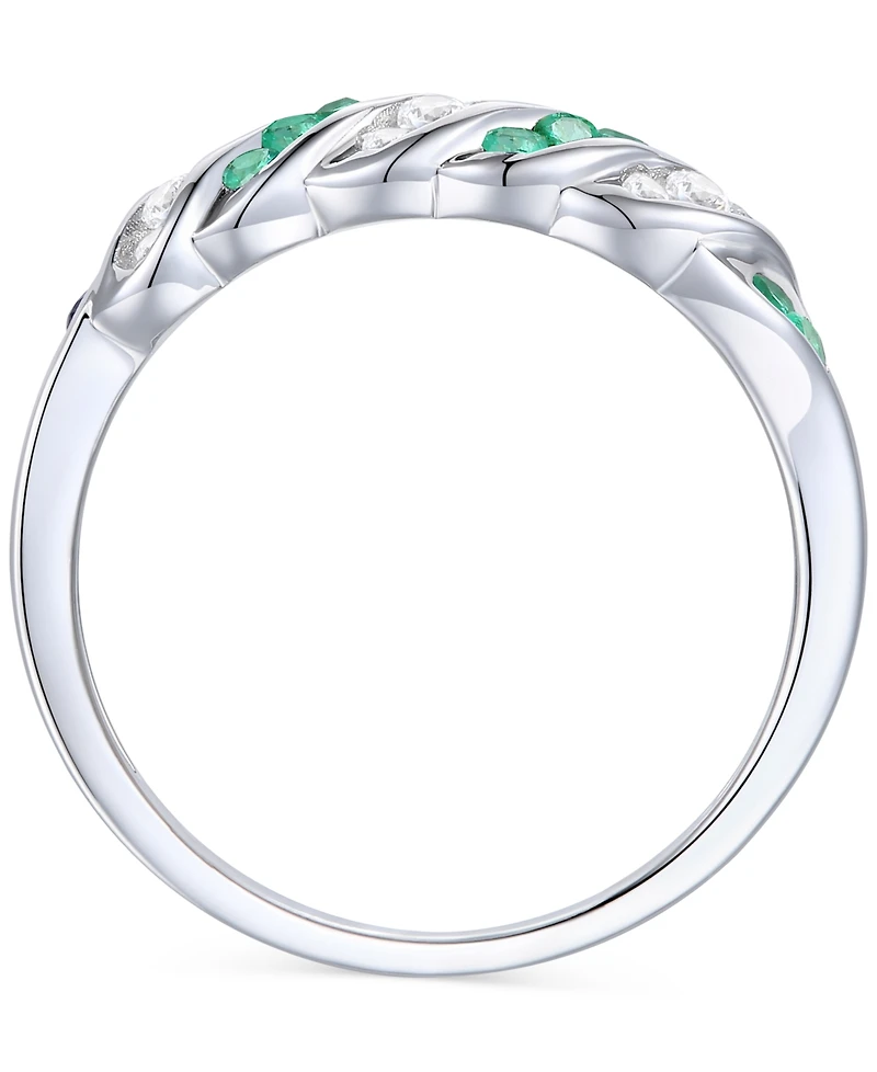 Emerald (1/5 ct. t.w.) & Diamond Swirl Band Sterling Silver (Also Ruby Sapphire)