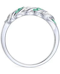 Emerald (1/5 ct. t.w.) & Diamond Swirl Band Sterling Silver (Also Ruby Sapphire)