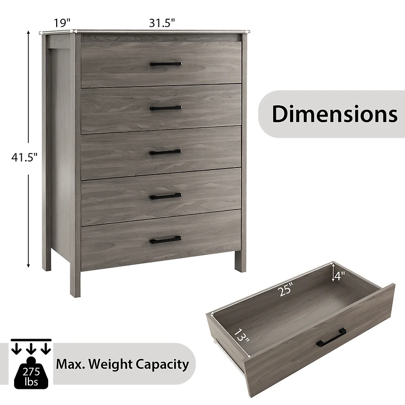 Modern 5 Drawer Chest Storage Dresser Cabinet with Metal Handles
