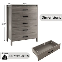 Modern 5 Drawer Chest Storage Dresser Cabinet with Metal Handles