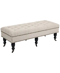 Homcom Upholste Ottoman Rolling Button-Tufted Accent Bench with Nailhead Trim