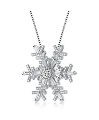 Sterling Silver White Gold Plated Clear Cubic Zirconia Accent Snowflake Pendant Necklace