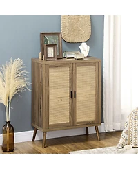 Homcom Sideboard Buffet Cabinet with Rattan Doors, Brown