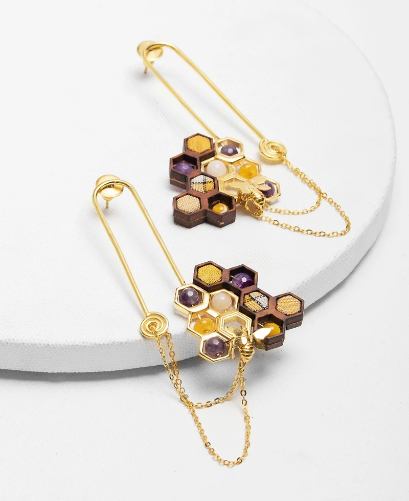 Nectar Nectar New York 18k Gold-Plated Mixed Gemstone Honeycomb & Chain Drop Earrings