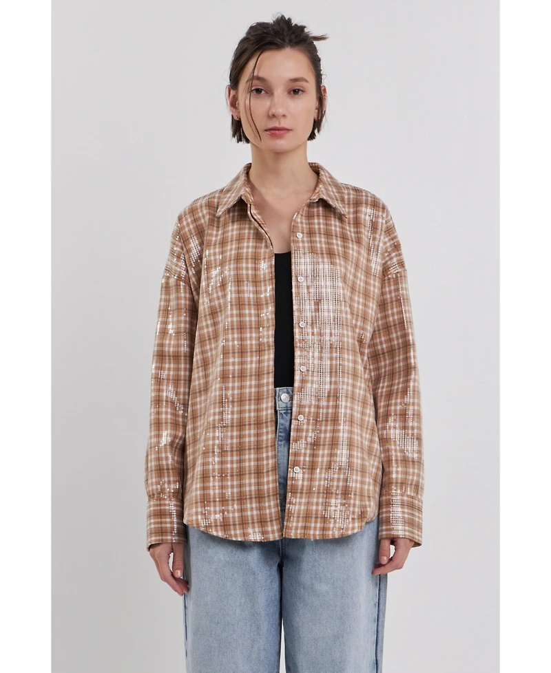 Grey Lab Women's Plaid Sequin Shirts