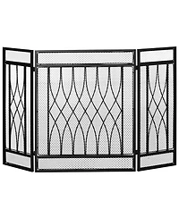 Homcom 3-Panel Folding Fireplace Screen, Home Metal Mesh Fire Spark Guard,