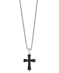 Effy Men's Black Spinel Cross 22" Pendant Necklace (1-1/5 ct. t.w.) in Sterling Silver