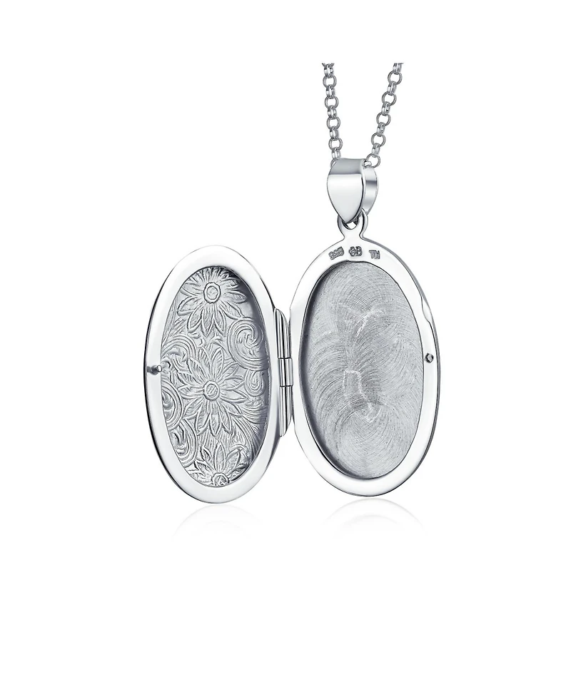 Bling Jewelry Embossed Sunflower Photo Oval Lockets That Hold Pictures Sterling Silver Locket Necklace