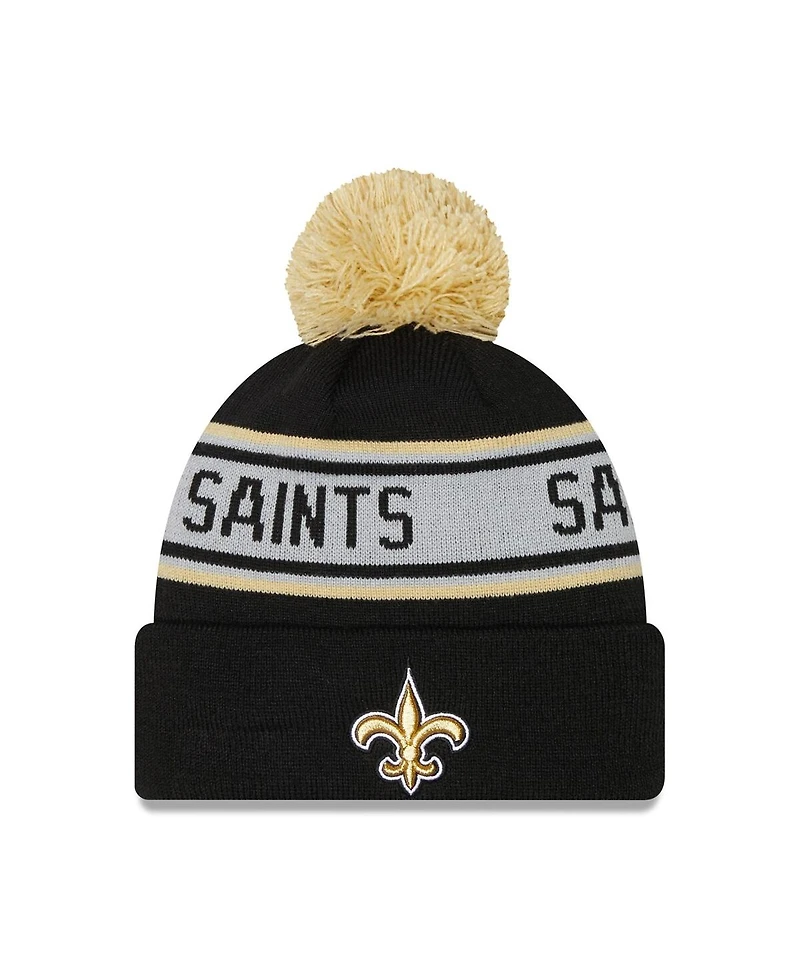 Men's New Era Black New Orleans Saints Repeat Cuffed Knit Hat with Pom