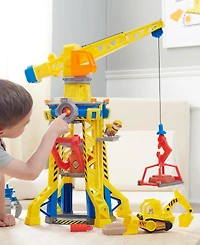 Rubble & Crew, Bark Yard Crane Tower Playset with Rubble Action Figure, Toy Bulldozer Kinetic Build-It Play Sand, Kids Toys for Boys Girls 3 Plus