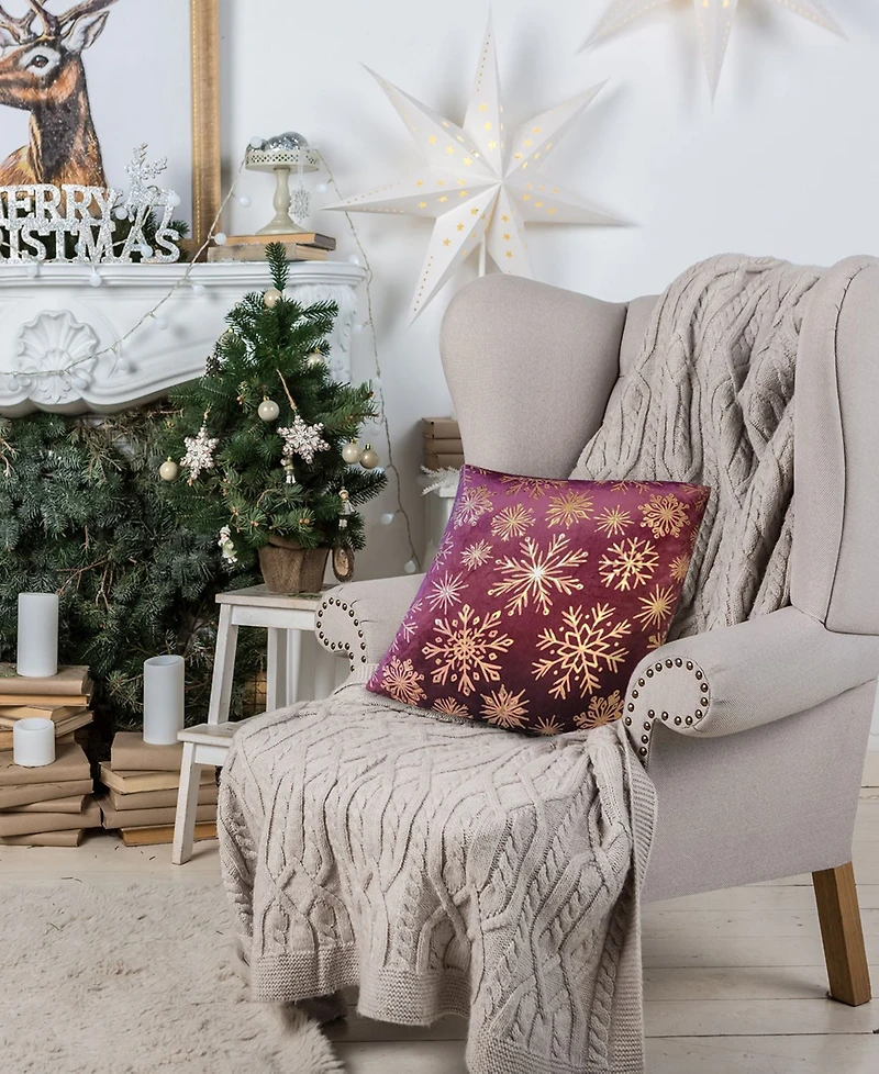 Edie@Home Snowflakes Velvet Foil Print Holiday Decorative Pillow, 18" x 18"