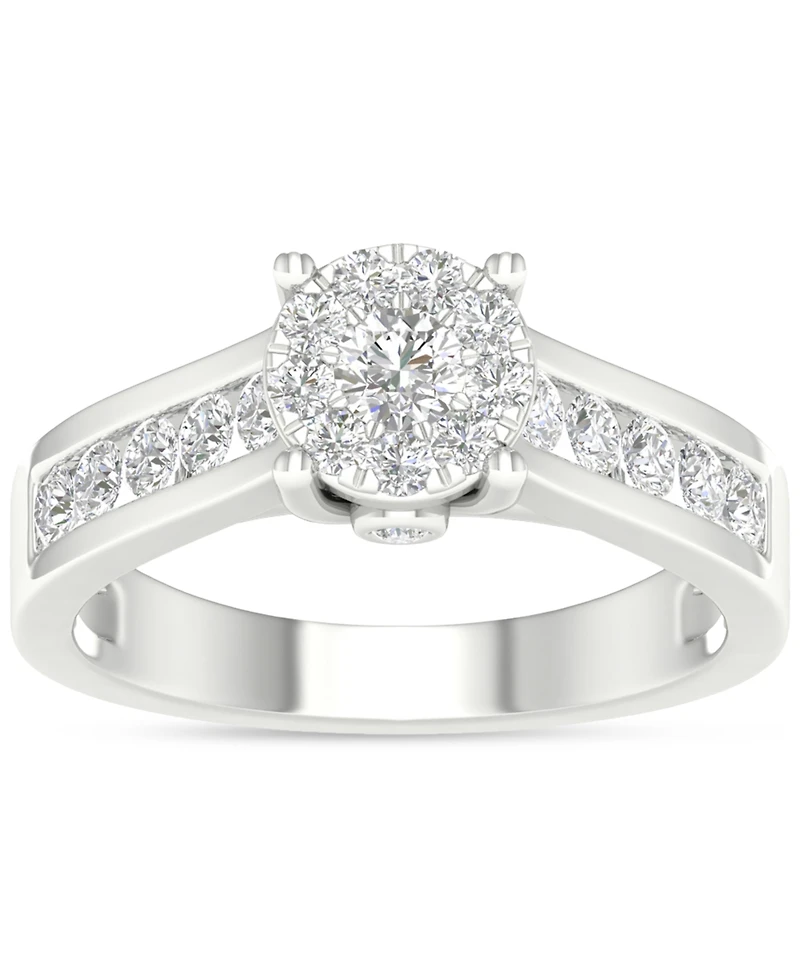 Diamond Cluster Channel-Set Engagement Ring (3/4 ct. t.w.) in 14k White Gold